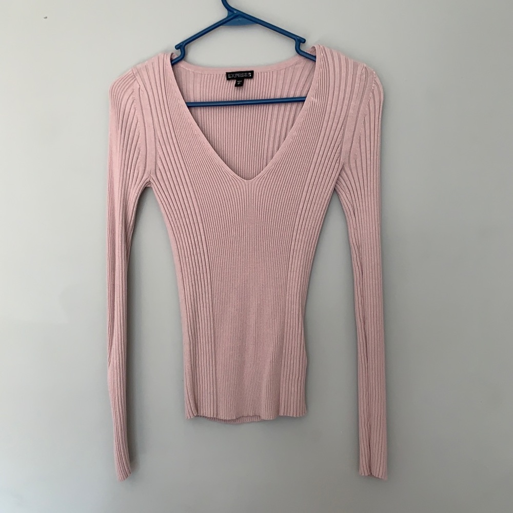 Express Sz S Ribbed Pale Pink Sweater